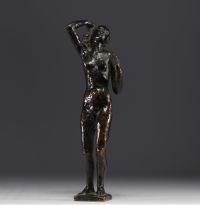 ‘Young nude woman’, bronze sculpture with brown patina.