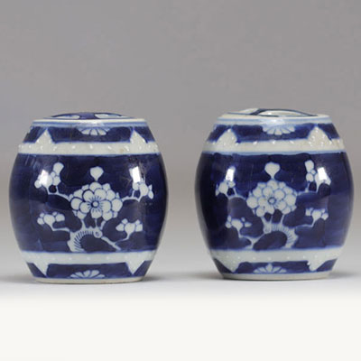 Pair of blue white Chinese porcelain covered pots