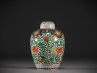 Chine - Pot couvert à gingembre en porcelaine à décor de chimères.