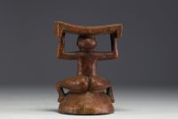 Africa DRC - Suku neckrest in carved wood representing a figure.