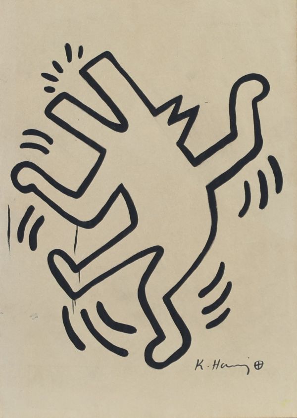 Keith HARING (1958-1990) Sans titre, 1984, peinture sur papier A4, cachets The Keith Haring Estate - Nakamura Keith Haring Collection - MoMa - The Keith Haring Foudation inc.