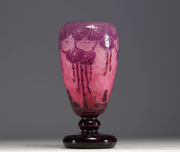 CHARDER Le Verre Français - Acid-etched multi-layered glass vase, rose hip design, signed.