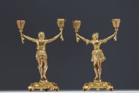 ‘Couple of dancers’ Pair of ormolu candelabras, late 19th century.