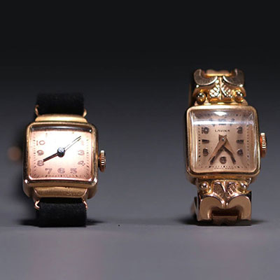 Set of two 18k yellow gold watches circa 1950-60, total weight 25.1gr.