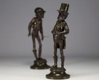 Émile GUILLEMIN (1841- 1907) Pair of bronze grotesque figures in the Daumier style.