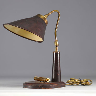 Leather desk lamp, date calendar, attributed to Jacques ADNET.