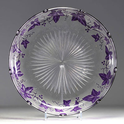 Camille RENARD (1832 - 1921) - Val saint Lambert - Art Nouveau dish in mauve-lined blown clear crystal, acid-etched and finished with a wheel, c. 1900