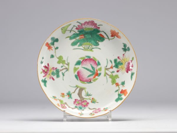 Rose Family porcelain plate decorated with various flowers on a white background from the 19th century