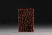 China - Wooden card box carved with characters, Canton, 19th century.