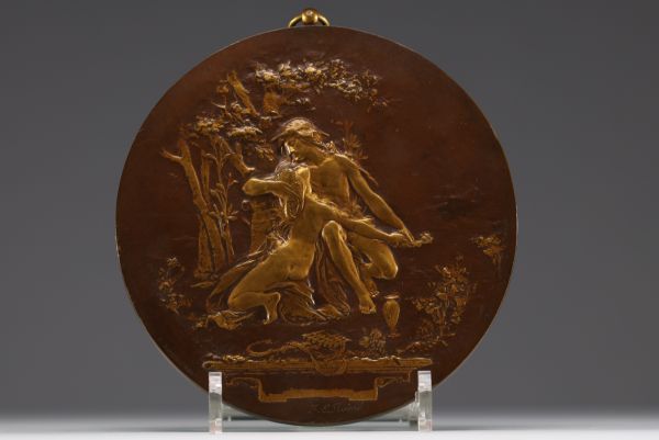 Jules Edouard ROINE (1857-1916) Low relief bronze medallion with two patinas, signed, Barbedienne foundry, 19th century.