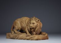 P. HUYGENS ‘Lion belge, Atelier d'art Bruxelles’ Terracotta sculpture, late 19th century.