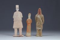 China - statues of figures in polychrome terracotta, Tang period (618-907).