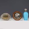 Set of three pieces, two snuffboxes and a salt bottle in opaline, silver stopper.