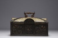 Brass, bronze and embossed leather case, late 19th century.