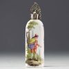 Meissen - Painted porcelain salt bottle with romantic decoration, silver stopper, 18th century.