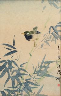 Japan - Pair of prints decorated with birds, artist's stamp.