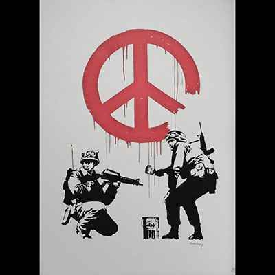 Lithograph in the style of Banksy, numbered 114/150