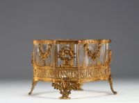Gilt bronze and chased planter with Putti decoration, glass bowl, 19th century.