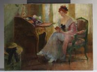 LEDUC (XIX-XX) ‘Reading’ Oil on canvas.