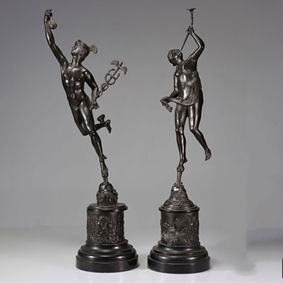 Pair of antique bronzes with dark patina Italian work