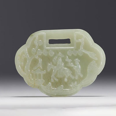 China - Jade pendant decorated with characters and calligraphy.