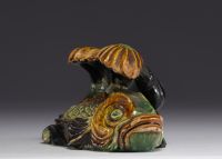 Enameled stoneware sculpture of a carp, 19th century Asian work.