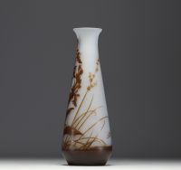 Émile GALLÉ (1846-1904) Vase en verre multicouche dégagé à l'acide décor d'orchidées, signé. orchidée