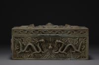 China - Patinated brass cigar box decorated with dragons.