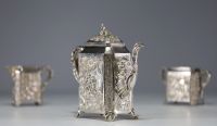 Solid silver service consisting of four pieces, hallmarked 800 and half-moon crown, late 19th century.