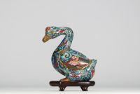 China - A pair of bronze and cloisonné enamelled duck incense burners, 19th-20th century.