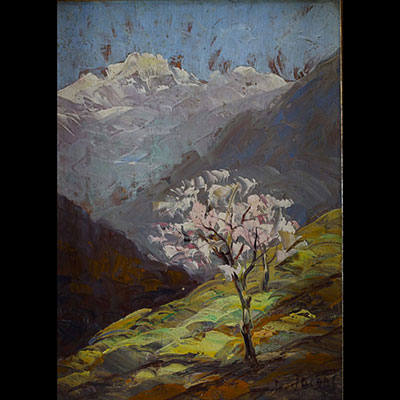 Dieudonné JACOBS (1887-1967) ‘Spring in the mountains’ Oil on panel.