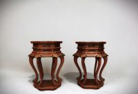 China - Important pair of carved wood sellettes (incense-holder stand).