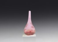 DAUM Nancy - Miniature vase decorated with a Japanese cherry tree on a pink background.