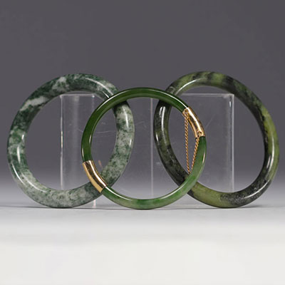 China - set of three round Jade and stone bracelets, Republic period.