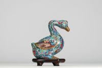 China - A pair of bronze and cloisonné enamelled duck incense burners, 19th-20th century.