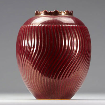 VILLEROY & BOCH Septfontaines vase en faïence rouge pailleté d'or