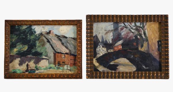 Richard HEINTZ (1871-1929) ‘Vues de villages’ Small pair of oils on panel, signed.