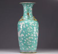 China - large porcelain vase decorated with flowers and birds, turquoise glaze, 19th century.