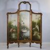 Three-leaf screen decorated with oil paintings of waders, swans, egrets and pink flamingos, late 19th century.