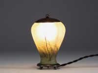 DAUM Nancy - Enamelled glass night-light decorated with a forest in the rain and wind, metal structure, signed in the decoration.