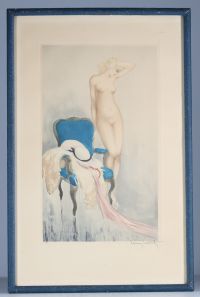 Louis ICART (1888-1950) “Fair model” Etching, color aquatint, signed and numbered 141, circa 1937.