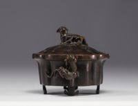 China - bronze perfume burner decorated with fantastic animals, Kangxi mark.