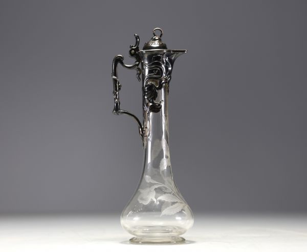 WMF Geislingen - Art Nouveau glass decanter, silver-plated metal frame, circa 1900-1905.