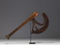 DRC - Songye parade and prestige axe, red copper.