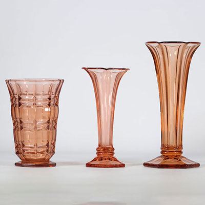 (3) Val Saint Lambert Luxval lots de trois vases dans les tons de rouge - Art Déco 