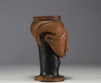 Africa DRC - Palm wine mug in carved wood, Kuba.