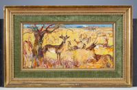 Paul DAXHELET (1905-1993) ‘Gazelles in the Savannah’ Oil on canvas.