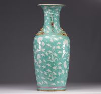 China - large porcelain vase decorated with flowers and birds, turquoise glaze, 19th century.