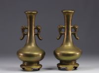 South China, Vietnam - pair of bronze vases with two handles, early 20th century.