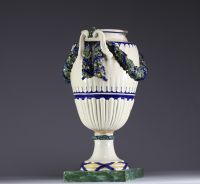 Imposing Medici vase in glazed ceramic, probably Austria, 19th century.